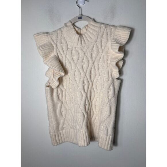 Line and Dot Off White Knit Sweater Flutter Sleeve Large - Picture 1 of 2